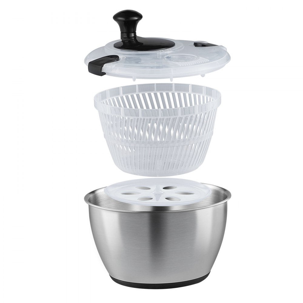 TF901S - 4.5L Stainless Steel Salad Spinner with Non-Slip Base
