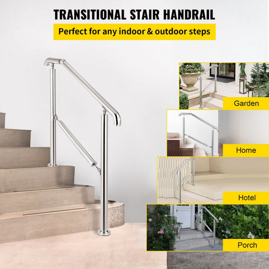 BXG-3STEP - Adjustable 304 Stainless Steel Handrail for 2-3 Steps, 441 lbs Capacity