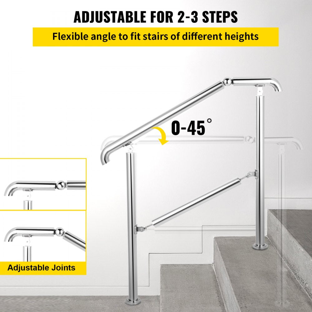 BXG-3STEP - Adjustable 304 Stainless Steel Handrail for 2-3 Steps, 441 lbs Capacity
