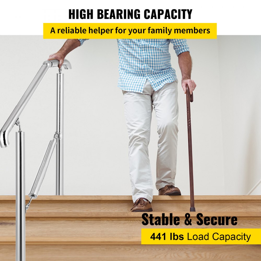 BXG-3STEP - Adjustable 304 Stainless Steel Handrail for 2-3 Steps, 441 lbs Capacity