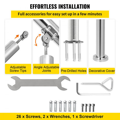 BXG-3STEP - Adjustable 304 Stainless Steel Handrail for 2-3 Steps, 441 lbs Capacity