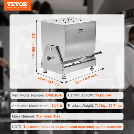 BME10-T - 15lb Stainless Steel Tilt Meat Mixer for Easy Unloading