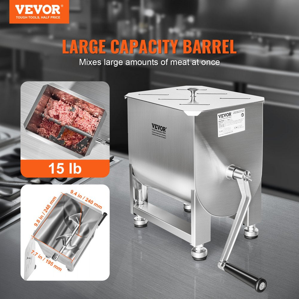 BMM10 - 15 lb Stainless Steel Manual Meat Mixer for Easy Batch Mixing