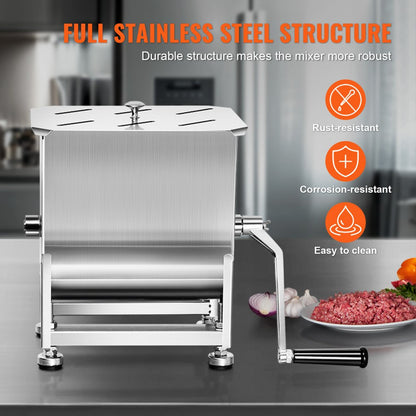 BMM10 - 15 lb Stainless Steel Manual Meat Mixer for Easy Batch Mixing