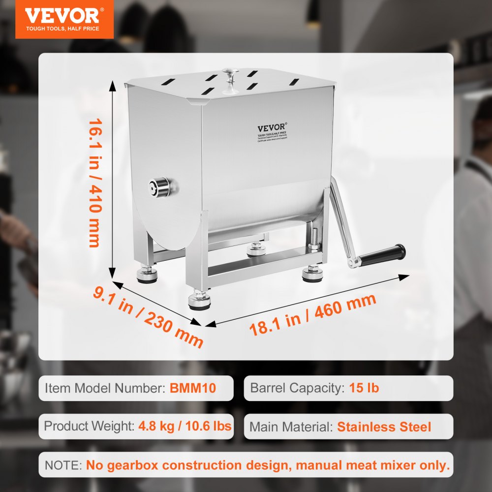 BMM10 - 15 lb Stainless Steel Manual Meat Mixer for Easy Batch Mixing