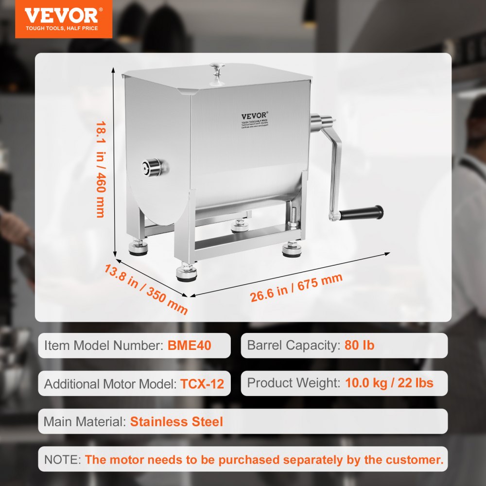 BME40 - 80 lb Stainless Steel Manual Meat Mixer for Efficient Mixing