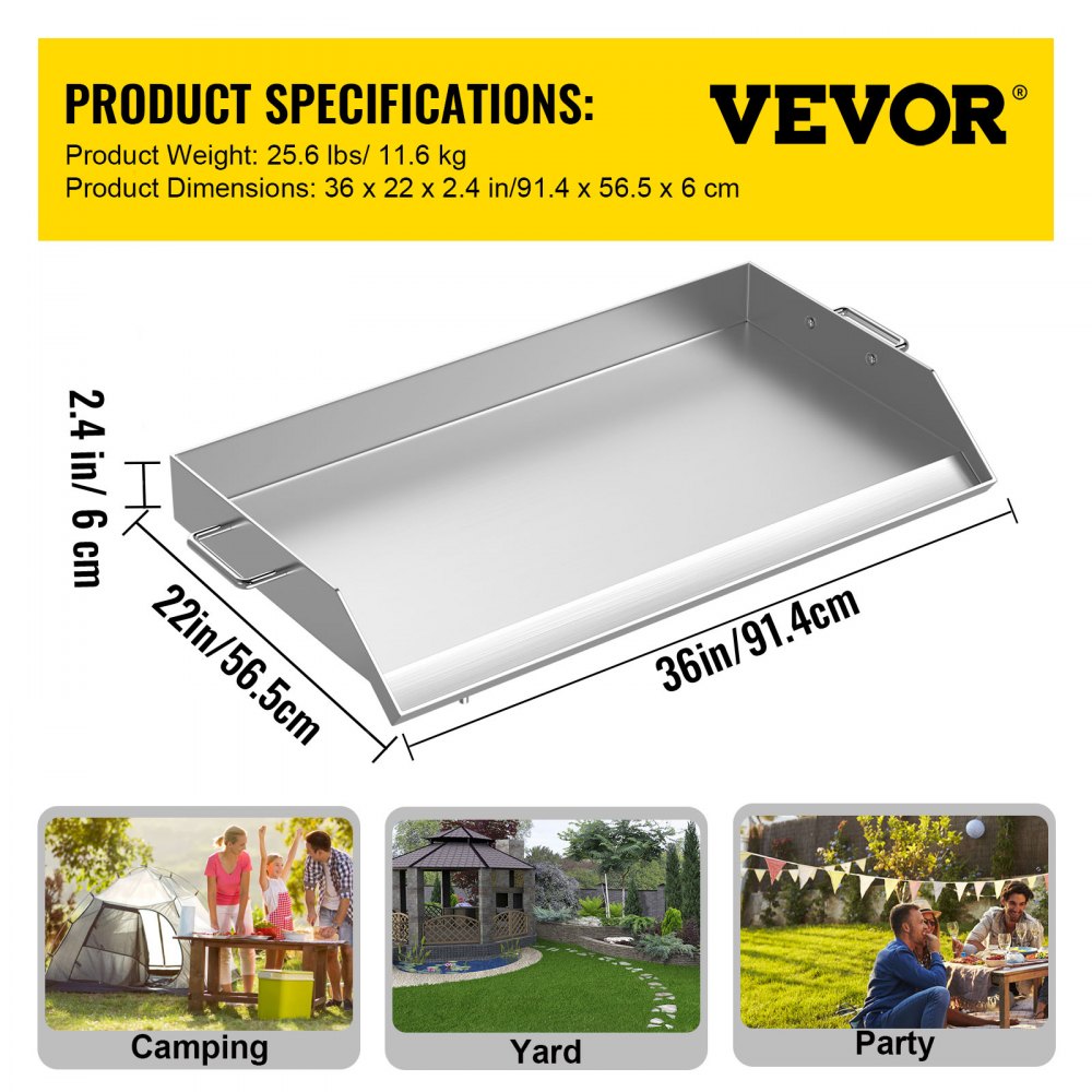 010591584047 - 36" x 22" Stainless Steel Griddle for BBQ & Cooking
