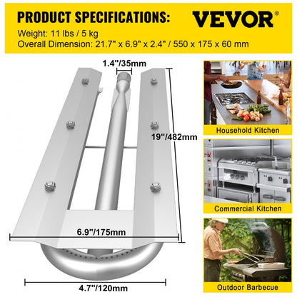 VV-UXBXGTDRSQ3-540MM - Stainless Steel U Burner, 21.7" x 6.9" for Grills