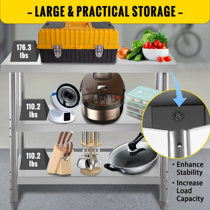 VV-SWT-SD-2414 - 24x14 Stainless Steel Work Table with Adjustable Feet