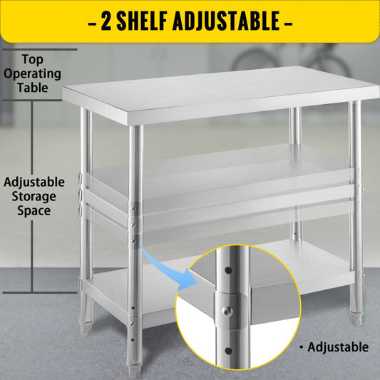 VV-SWT-SD-2414 - 24x14 Stainless Steel Work Table with Adjustable Feet