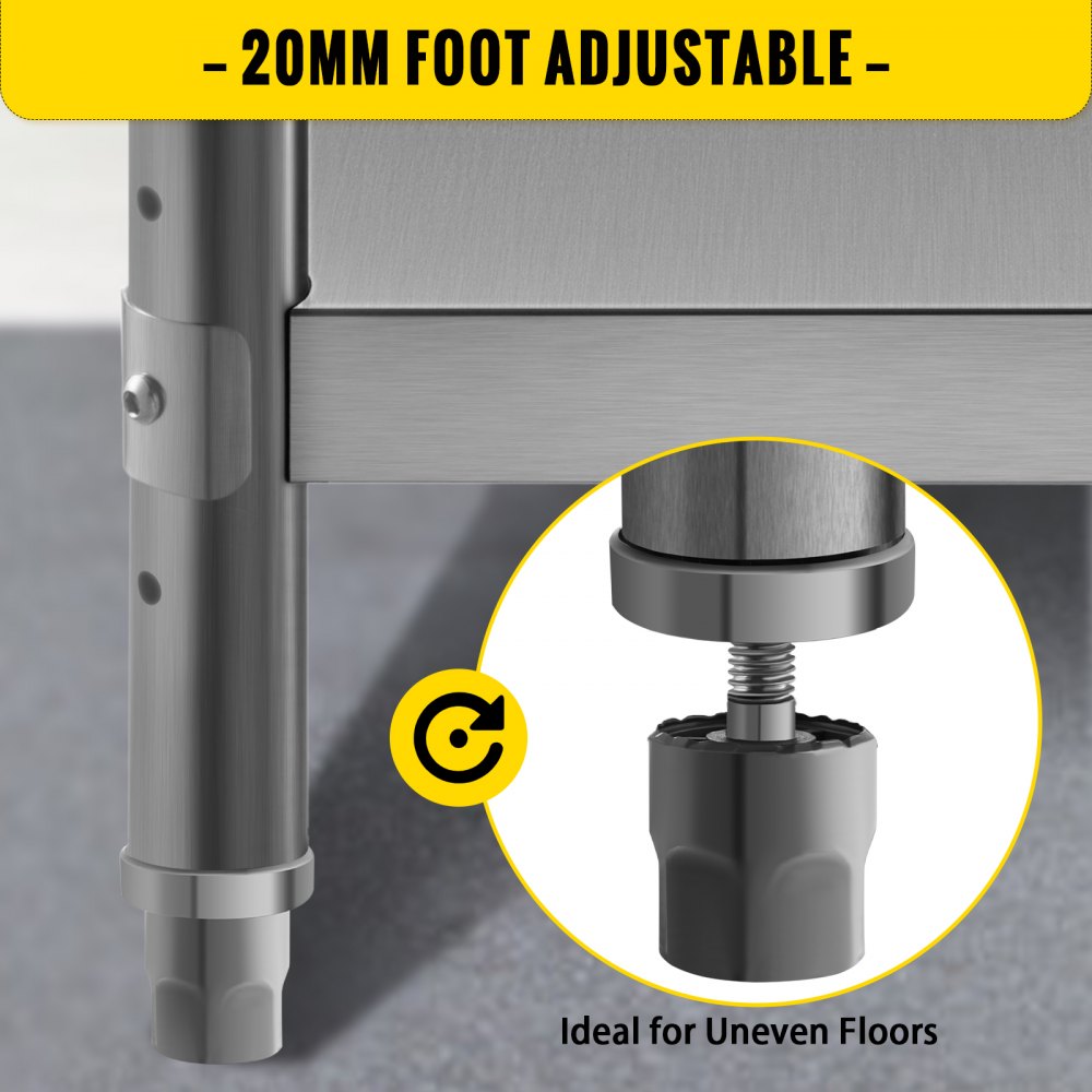 VV-SWT-SD-2414 - 24x14 Stainless Steel Work Table with Adjustable Feet