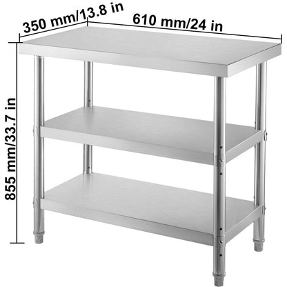 VV-SWT-SD-2414 - 24x14 Stainless Steel Work Table with Adjustable Feet