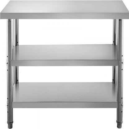 VV-SWT-SD-3618 - Durable Stainless Steel Work Table with Adjustable Feet and Shelves