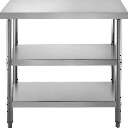 VV-SWT-SD-3618 - Durable Stainless Steel Work Table with Adjustable Feet and Shelves