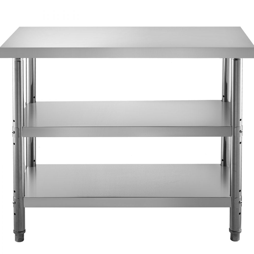 VV-SWT-SD-4814 - Durable Stainless Steel Commercial Work Table with Two Shelves