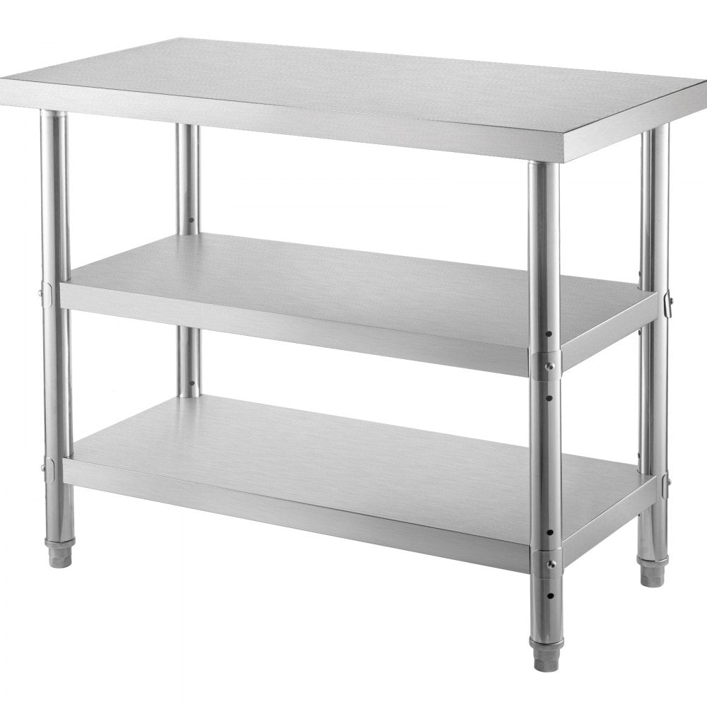 VV-SWT-SD-4814 - Durable Stainless Steel Commercial Work Table with Two Shelves