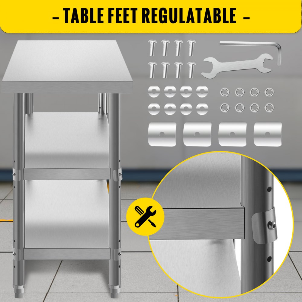 VV-SWT-SD-4814 - Durable Stainless Steel Commercial Work Table with Two Shelves