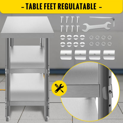 VV-SWT-SD-4814 - Durable Stainless Steel Commercial Work Table with Two Shelves