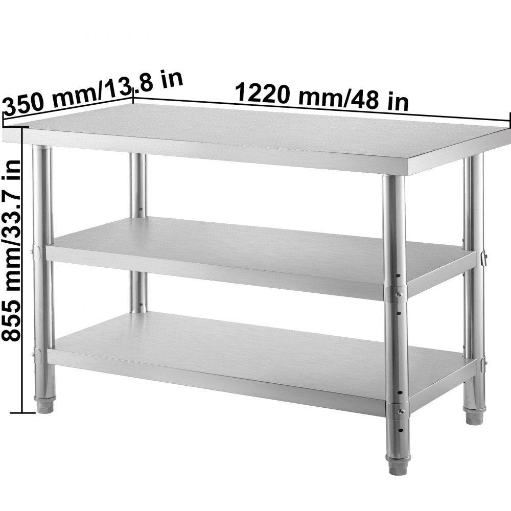VV-SWT-SD-4814 - Durable Stainless Steel Commercial Work Table with Two Shelves