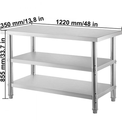 VV-SWT-SD-4814 - Durable Stainless Steel Commercial Work Table with Two Shelves