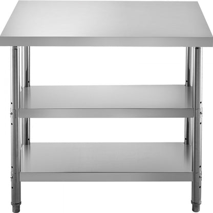 VV-SWT-SD-4818 - Durable Stainless Steel Prep Table with 2 Shelves & Adjustable Feet