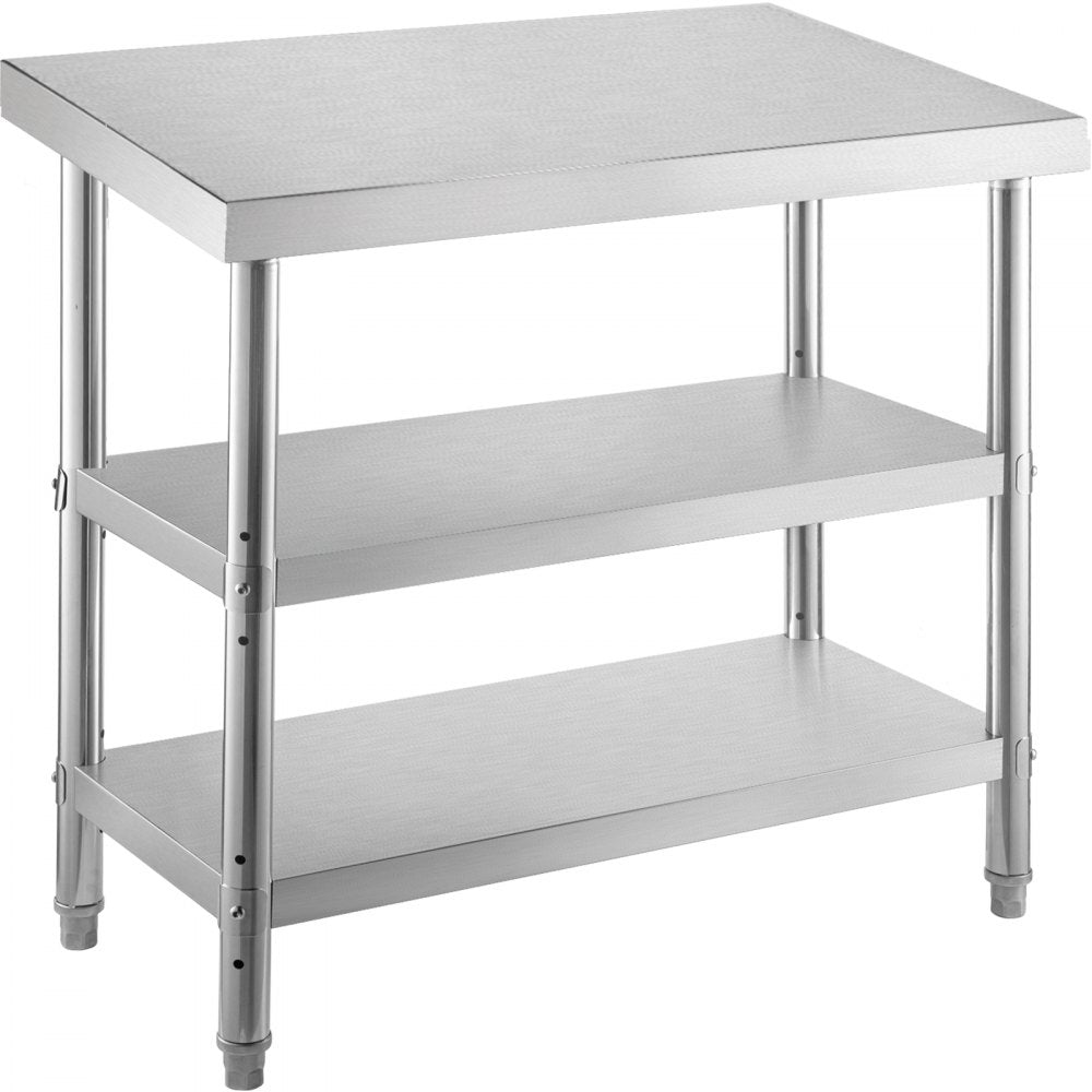 VV-SWT-SD-4818 - Durable Stainless Steel Prep Table with 2 Shelves & Adjustable Feet