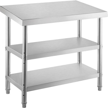 VV-SWT-SD-4818 - Durable Stainless Steel Prep Table with 2 Shelves & Adjustable Feet