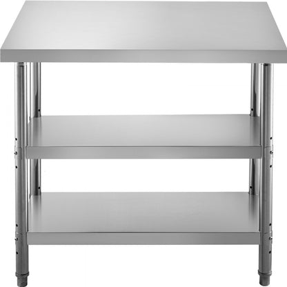 VV-SWT-SD-4818 - Durable Stainless Steel Prep Table with 2 Shelves & Adjustable Feet