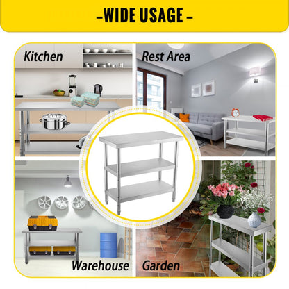 VV-SWT-SD-4818 - Durable Stainless Steel Prep Table with 2 Shelves & Adjustable Feet