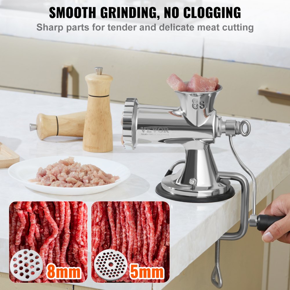 S#8 - Durable 304 Stainless Steel Manual Meat Grinder with Suction Cup Stability
