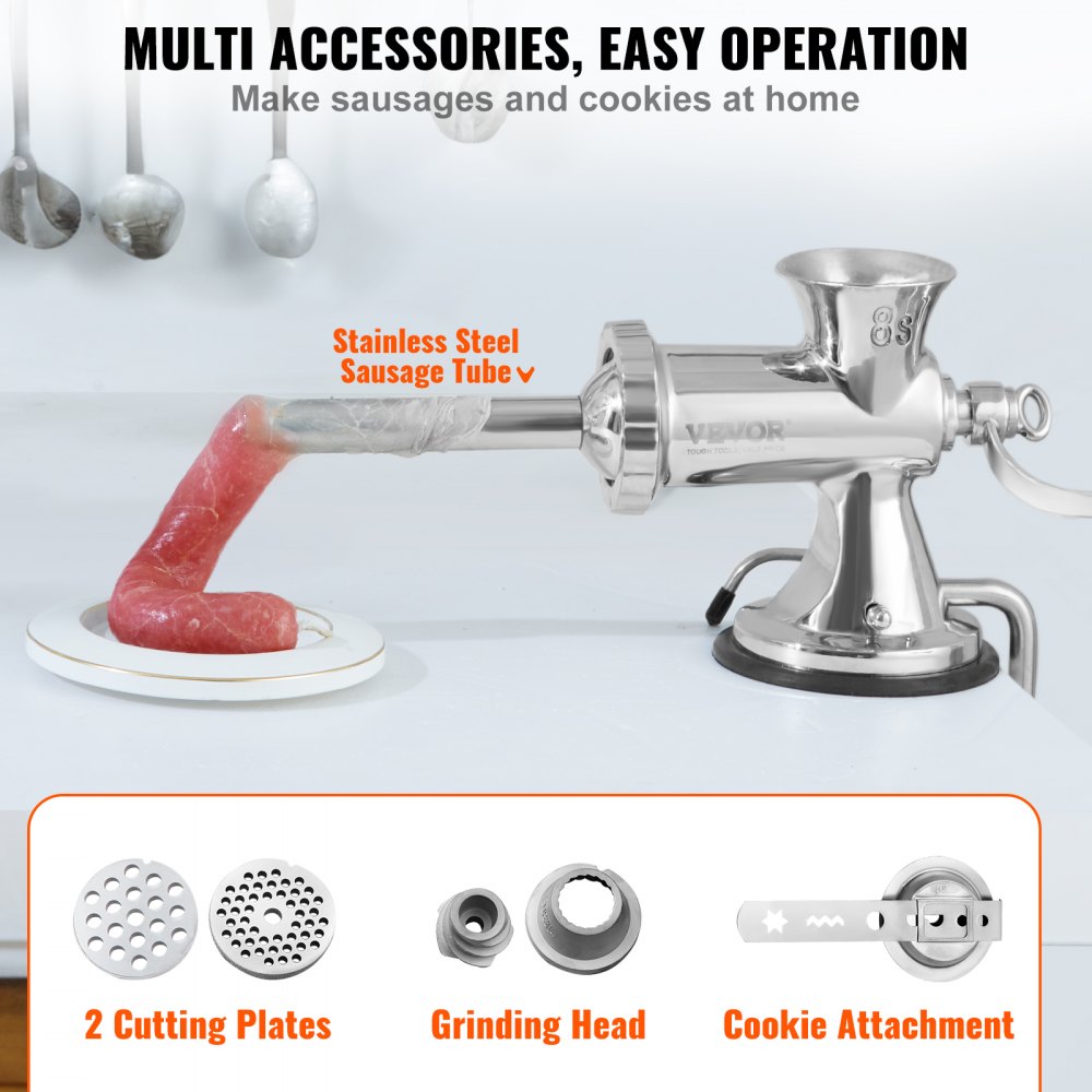 S#8 - Durable 304 Stainless Steel Manual Meat Grinder with Suction Cup Stability