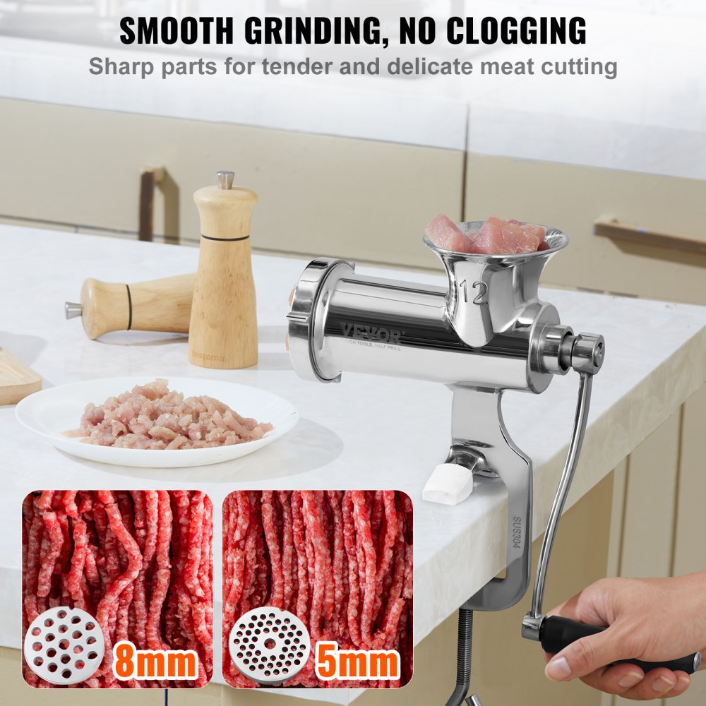 S#12 - Durable Stainless Steel Manual Meat Grinder for Home Sausage Making