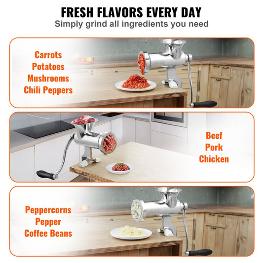 S#12 - Durable Stainless Steel Manual Meat Grinder for Home Sausage Making