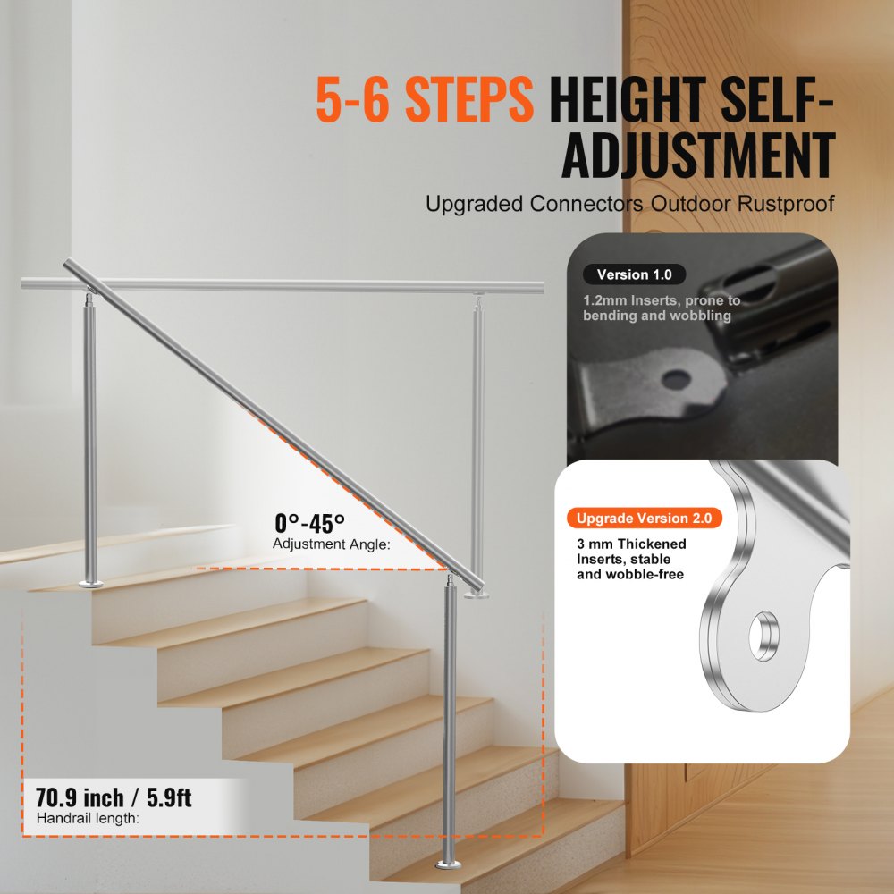 SSH-1S-180-0 - Adjustable Stainless Steel Handrail for Safe Outdoor Steps