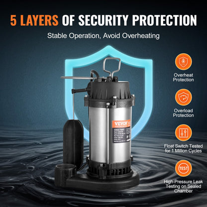 Q400191M - 0.5HP Submersible Sewage Pump with 4188GPH Flow Rate