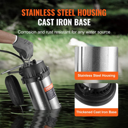 Q750191M - 1HP Submersible Sewage Pump with 34 ft Lift and 5770 GPH Flow