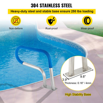 010994077009 - 30x22 Stainless Steel Pool Rail with Grip Cover, 250 lbs Capacity