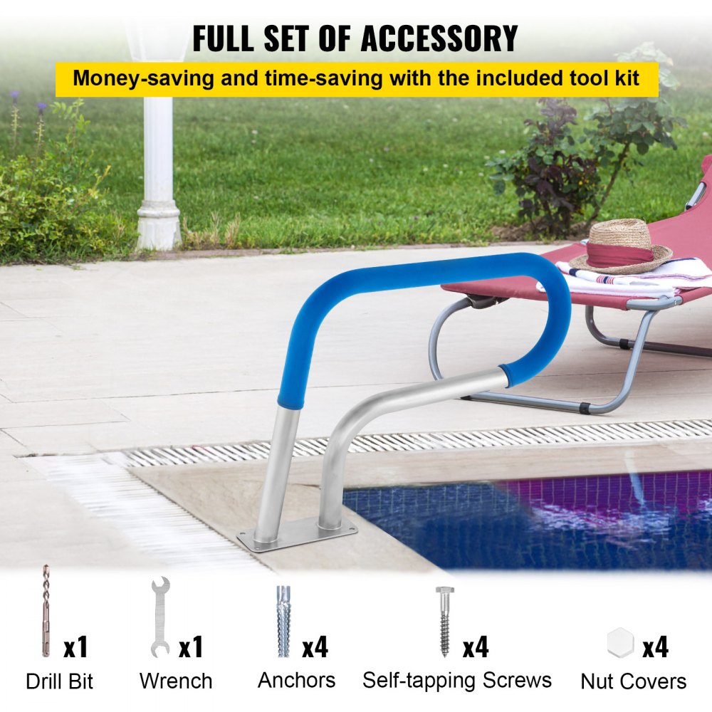 010994077009 - 30x22 Stainless Steel Pool Rail with Grip Cover, 250 lbs Capacity