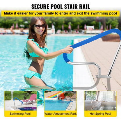 010941305183 - 39"L Stainless Steel Pool Handrail with Blue Grip Cover