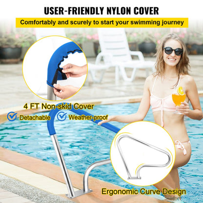 010941305183 - 39"L Stainless Steel Pool Handrail with Blue Grip Cover