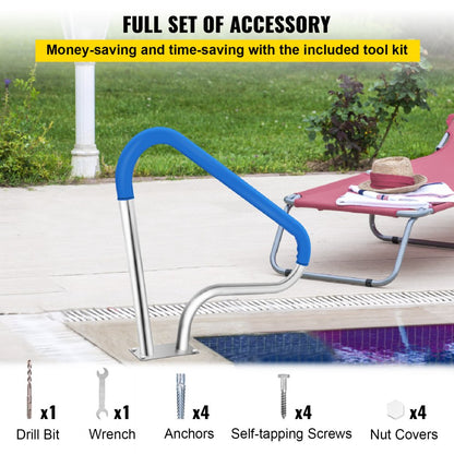 010941305183 - 39"L Stainless Steel Pool Handrail with Blue Grip Cover