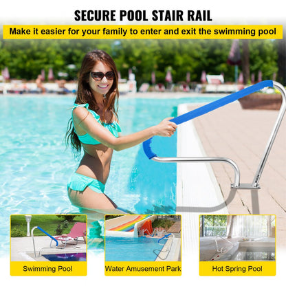 010932079912 - Durable 4ft Stainless Steel Pool Handrail with Blue Grip