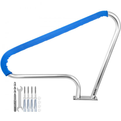 010932079912 - Durable 4ft Stainless Steel Pool Handrail with Blue Grip