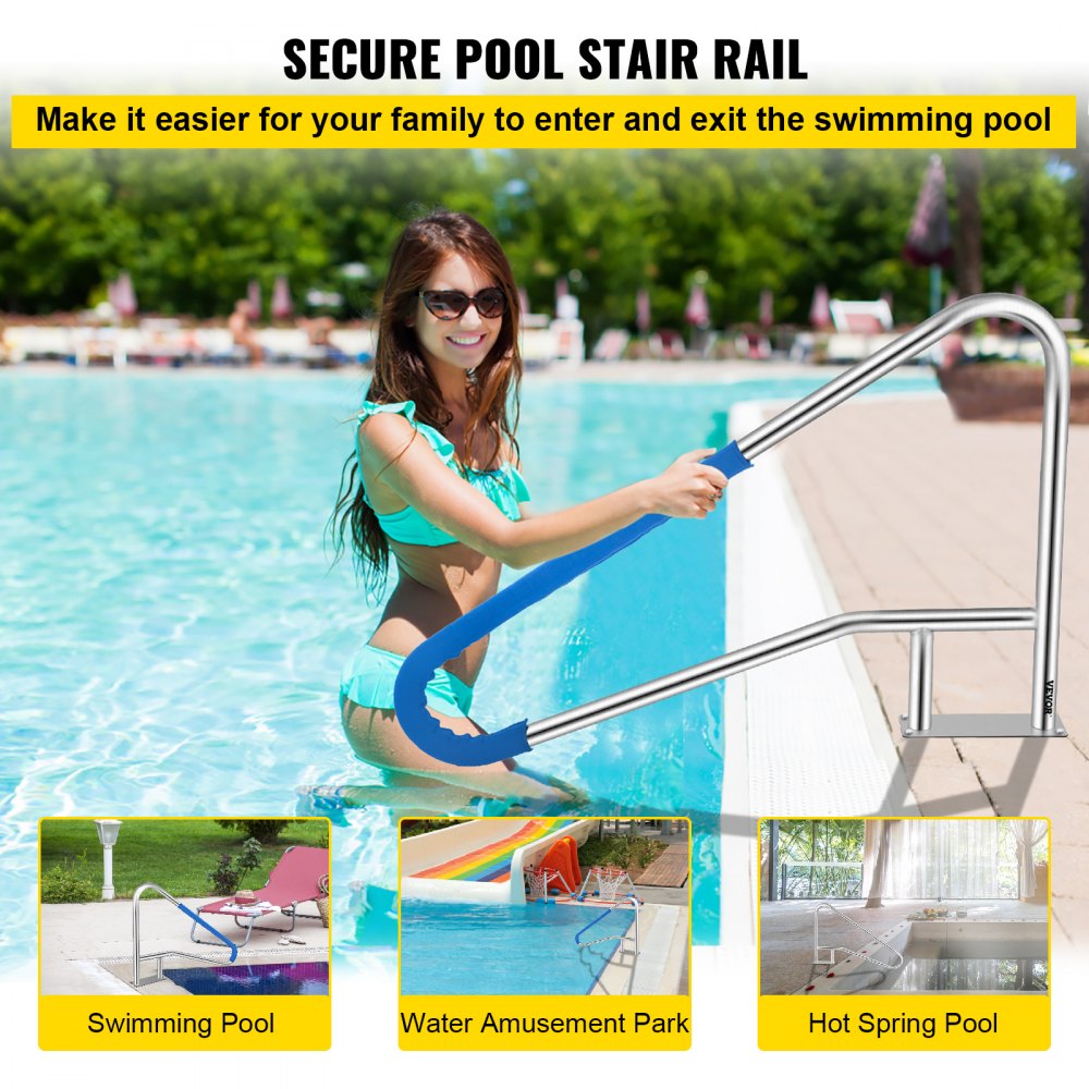 010566673663 - 54” Stainless Steel Pool Handrail with Skid-Proof Grip Cover