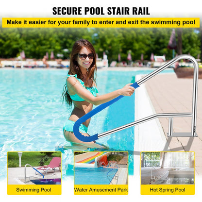 010566673663 - 54” Stainless Steel Pool Handrail with Skid-Proof Grip Cover