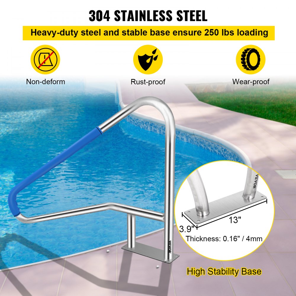 010566673663 - 54” Stainless Steel Pool Handrail with Skid-Proof Grip Cover