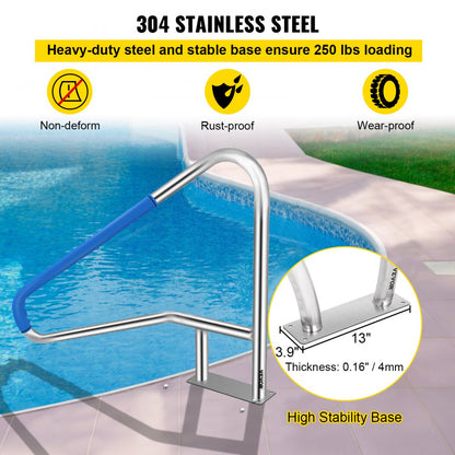 010566673663 - 54” Stainless Steel Pool Handrail with Skid-Proof Grip Cover