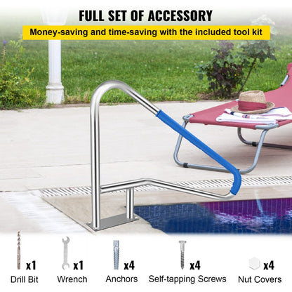 010566673663 - 54” Stainless Steel Pool Handrail with Skid-Proof Grip Cover