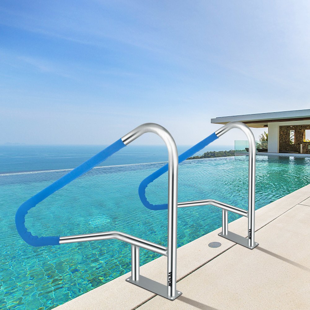 010566673663 - 54” Stainless Steel Pool Handrail with Skid-Proof Grip Cover