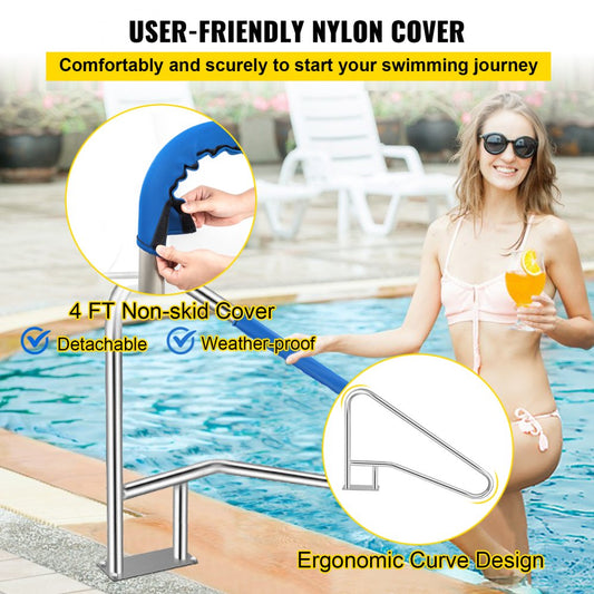 010256967175 - 55" Stainless Steel Pool Handrail with Comfort Grip Cover